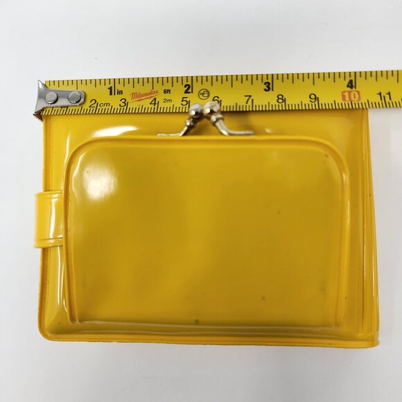 Vtg 70s Sirco Star Brand Hong Kong Yellow Faux Patent Leather Wallet Coin Pouch - Picture 7 of 16